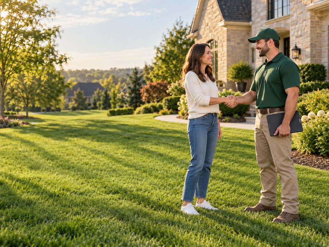 A homeowner shaking hands with a local pro after booking a job